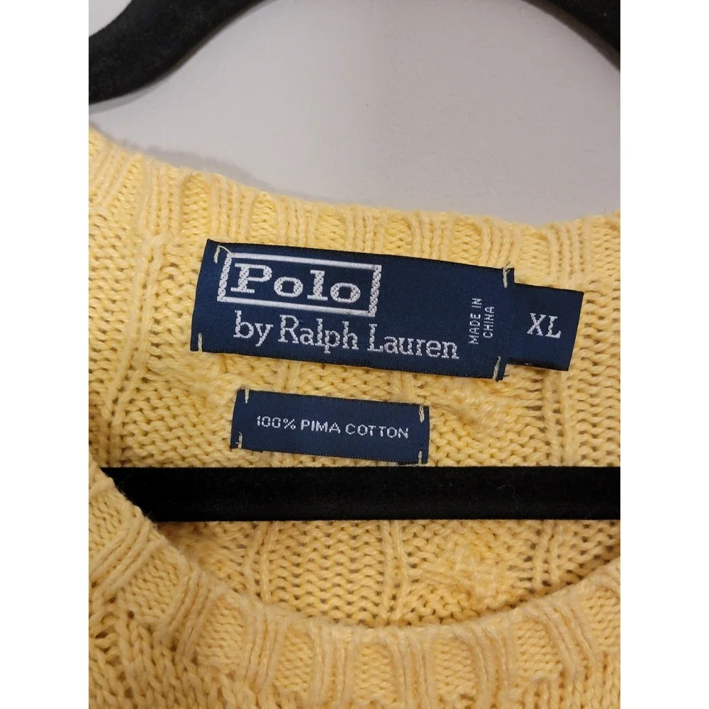 Polo Ralph Lauren Cable Knit Crewneck Beige Cotton Pullover Jumper Size XL Men's